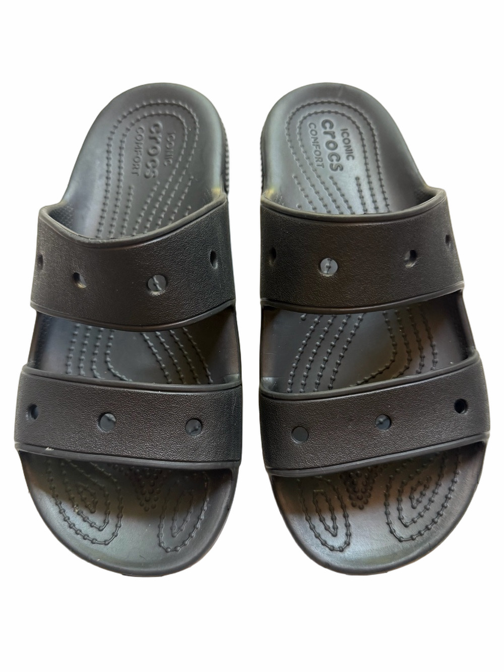 CROCS Black Double-Strap Slide Sandals Iconic Comfort Pool Beach M5 W7 Summer